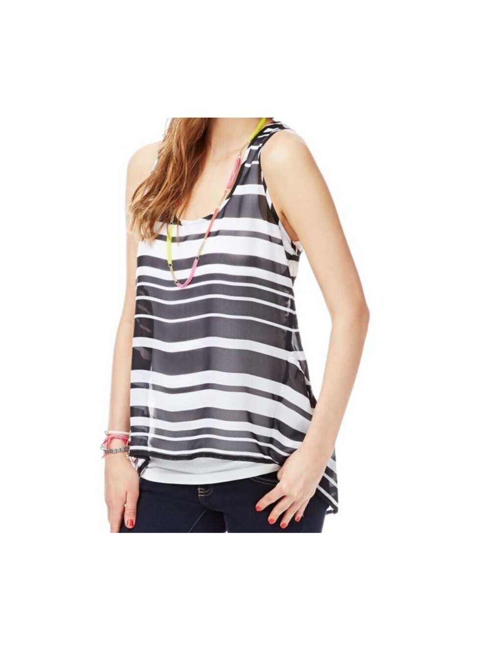 Aeropostale Womens Sheer Striped Extended Back Tank Top